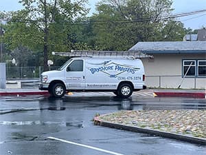 Bayshore Painters van parked outside a local school in El Dorado Hills for a new painting project